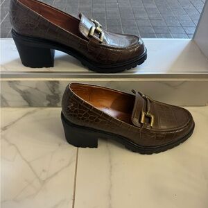 Zodiac Brown Croc-Embossed Loafers with Gold Buckle